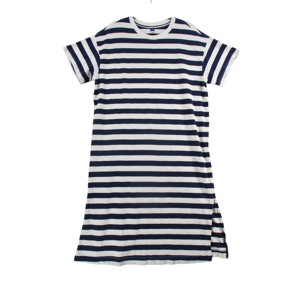 Old Navy Womens XXL Striped T-Shirt Dress Navy Blue White Short Sleeve Midi Slit
